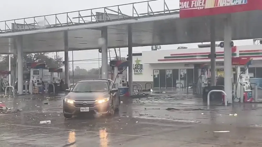 Deer Park, Texas was hit hard. Winds blew away a gas station canopy. The person taking the video said, "Totally destroyed this gas station."