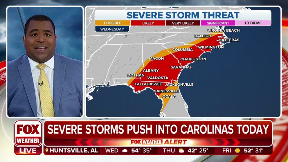Severe storm threat shifts from Florida to North Carolina on Wednesday ...