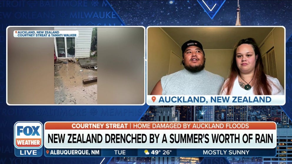 Courtney Streat and Tamati Walker say their house was flooded and they were forced to evacuate after rain inundated their New Zealand home. They join FOX Weather to share their story. 