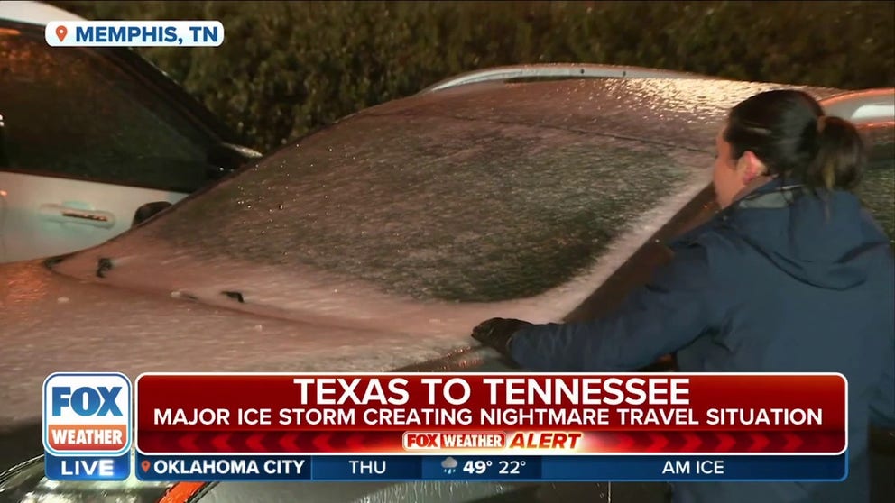 FOX Weather's Nicole Valdes was in Memphis, Tennessee where massive chunks of ice coated roads and cars across the the city.
