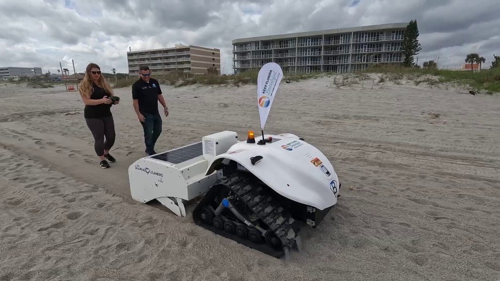 Meet BeBot - the solar powered, sand-sifting robot that removes plastic and other trash from Florida's beaches.