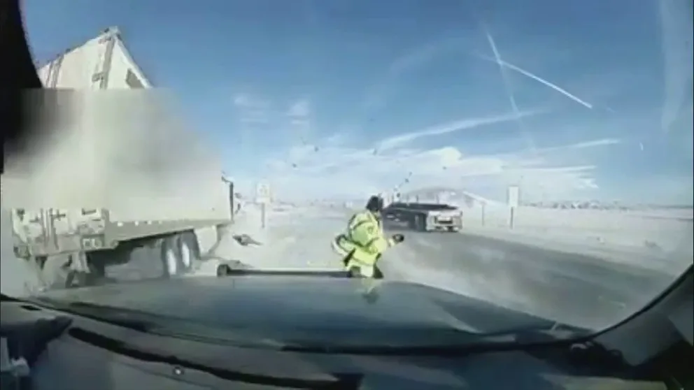 One Wyoming Highway Patrol Trooper is lucky to be alive today. Dash cam video shows an out of control big rig barrel down the breakdown lane where the trooper was standing, forcing him to run for his life.