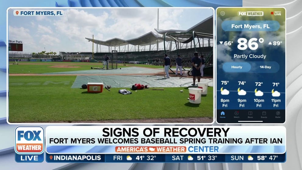 Signs of southwest Florida's recovery from Hurricane Ian are underway as the Boston Red Sox return to the field for spring training in Fort Myers. FOX Weather's Brandy Campbell speaks with people about what this means for their community during a week of record high temps.