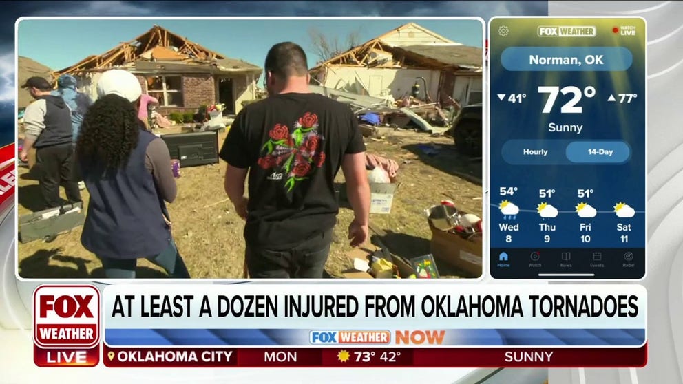 A Norman, Oklahoma resident told FOX Weather multimedia journalist Brandy Campbell that most of his family's house was destroyed by an EF-2 tornado. His family, including the pet dog, survived the twister by taking shelter in a bathroom. 