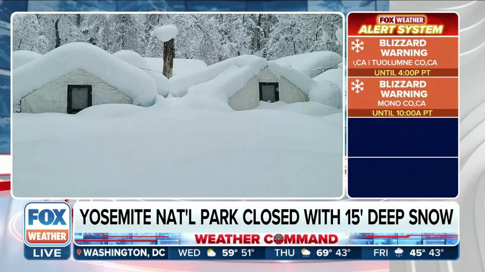 A powerful winter storm led to significant snowfall across Yosemite National Park in California, forcing officials to shut it down until further notice.