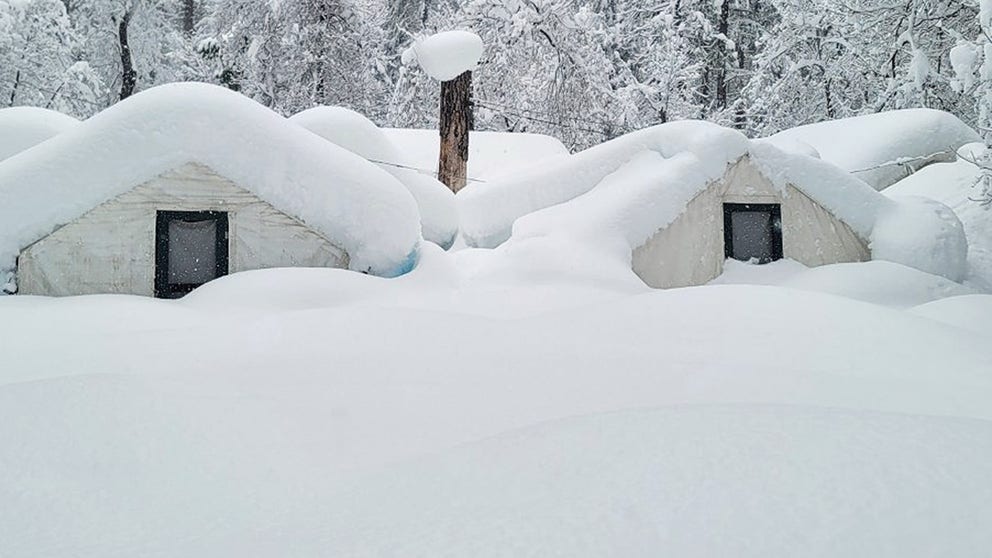 An onslaught of storms pummeling the West Coast brought feet of snow to California’s Sierra Nevada, including up to 15 feet of snow in areas of Yosemite National Park. 