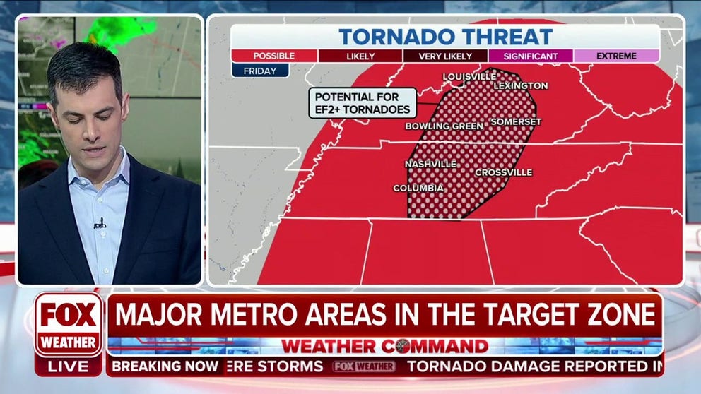 Many major metro areas such as Atlanta, Nashville, and Louisville are under severe weather alerts as dangerous storms are threatening to bring damaging wind gusts, tornadoes, and large hail.