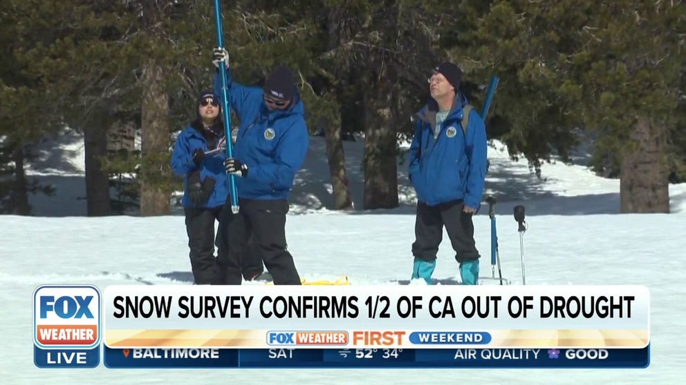The latest Sierra Snow Survey confirmed that half of the Golden State is officially out of drought. Surveyors had to reschedule the measurement of snowpack because of too much snow on the roads.