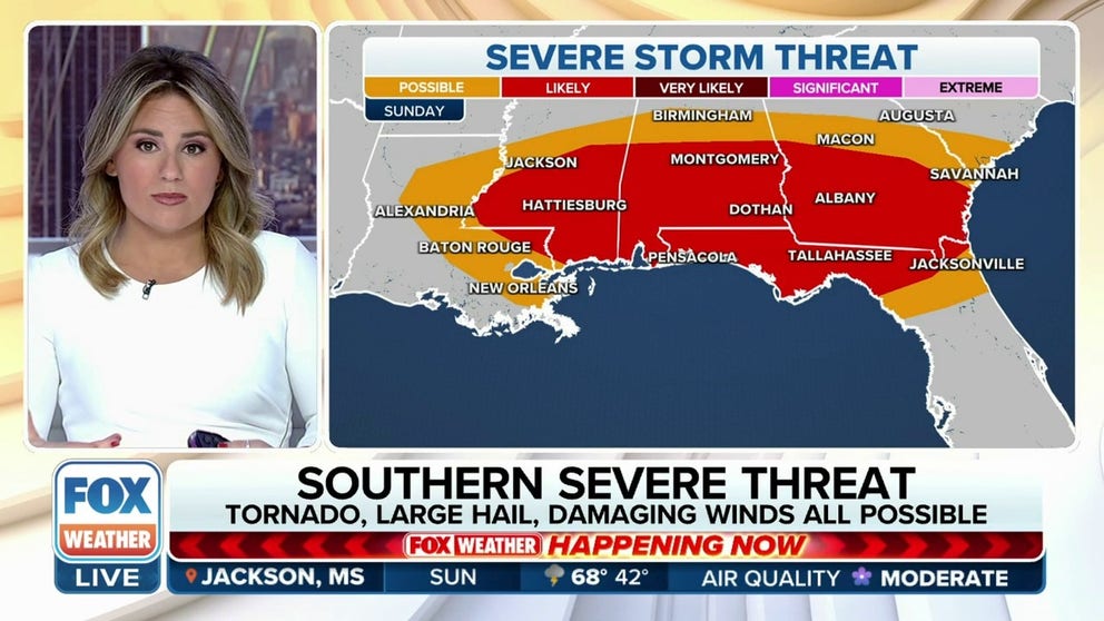 Millions at risk of seeing severe weather in the South on Sunday ...