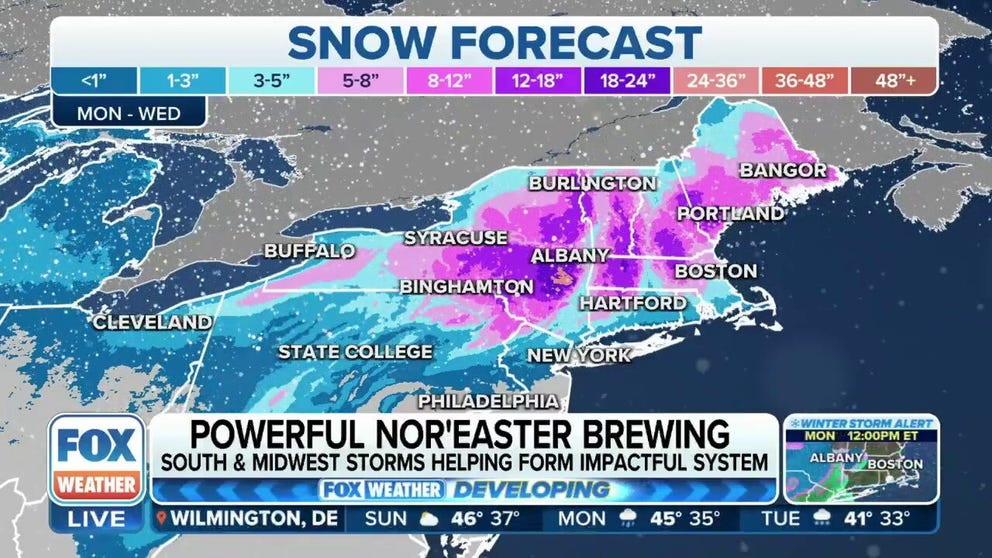 FOX Weather Winter Storm Specialist Tom Niziol explains what the Northeast and New England may see when a powerful nor’easter begins to impact the region at the start of the workweek.