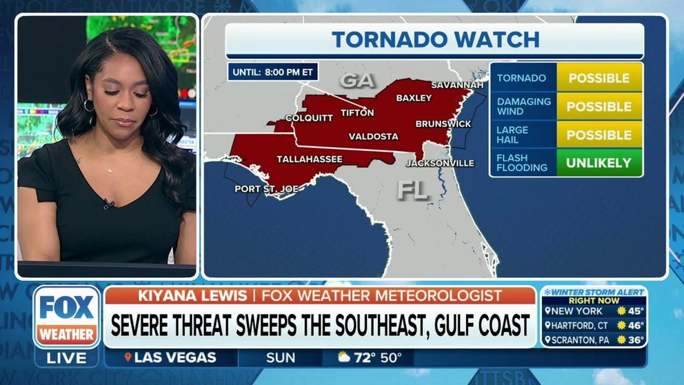 The National Weather Service issued a Tornado Watch for portions of Alabama, Florida and Georgia until 8 p.m. Eastern.
