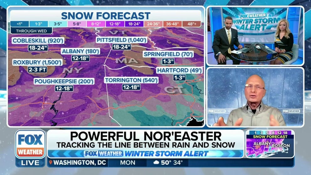 An area of low pressure will quickly strengthen Monday and Monday night as it moves up the East Coast and becomes a significant, high-impact nor'easter. Conditions in the Northeast and New England will rapidly deteriorate Monday night into Tuesday as the nor'easter strengthens and approaches. FOX Weather Winter Storm Specialist Tom Niziol provides analysis on the storm.