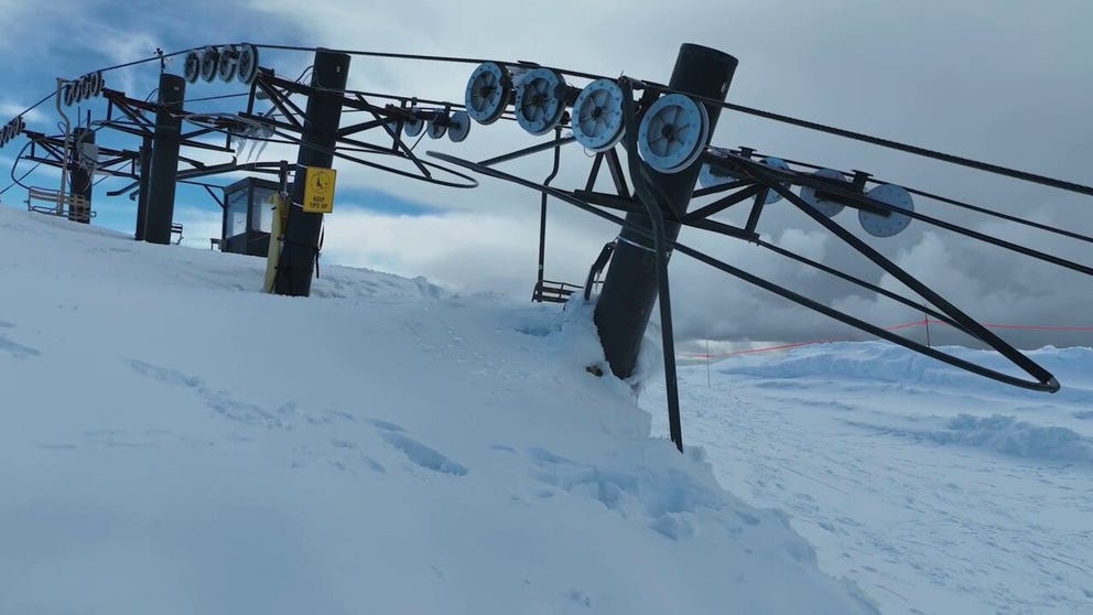 Skyline Bear Valley Ski Resort went viral showing a member of the ski patrol standing level with a ski lift line that typically stands 35 feet off the ground.