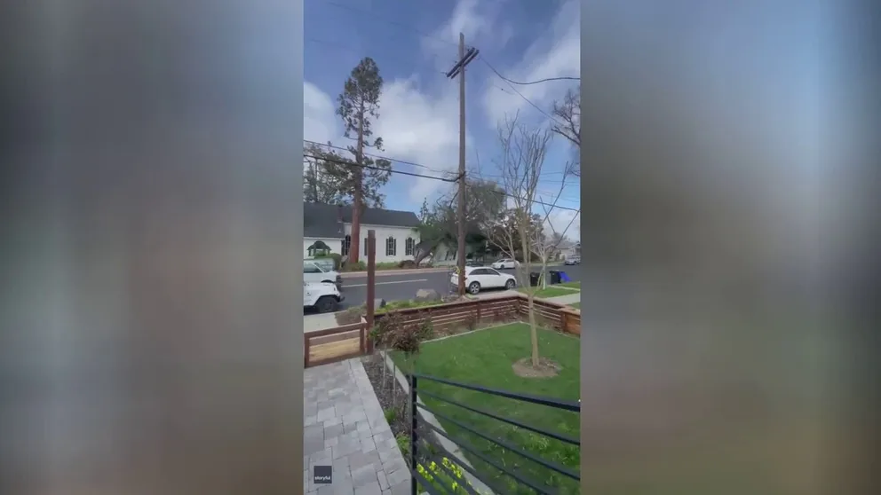 Saturated ground and strong winds proved too much for a giant oak tree in Pleasanton, California. A neighbor watched as the tree fell on the building. Twenty people were in the church but no one was hurt. Despite the wreckage, the pastor still plans to have Sunday services.