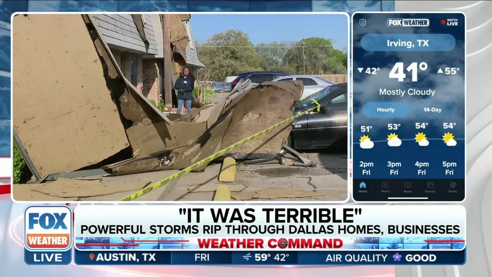 Early season severe thunderstorms rolled through the Dallas area Thursday, bringing large hail, damaging wind gusts and some possible tornado damage. FOX Weather's Brandy Campbell reports.
