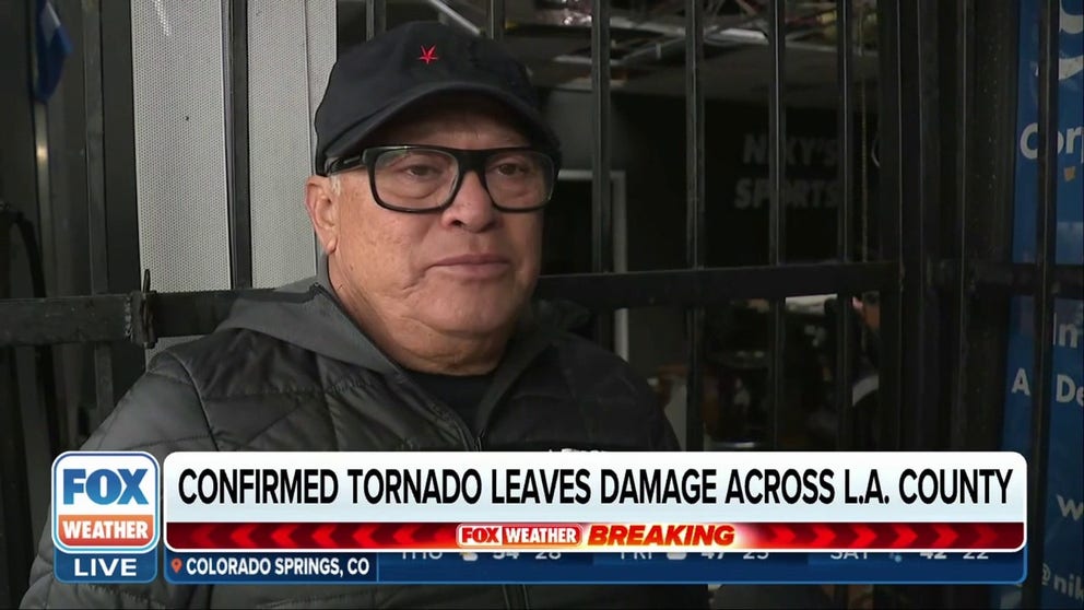 A Montebello business owner tells FOX Weather correspondent Max Gorden he’s lucky to be alive after an apparent tornado ripped through the California city. 