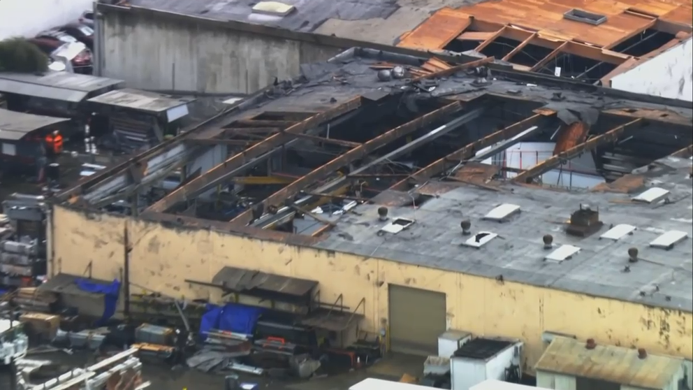 The EF-1 twister touched down in a Montebello warehouse district just after 11 a.m. and wreaked havoc over nearly a half-mile path for about 2 to 3 minutes before dissipating, according to the National Weather Service.