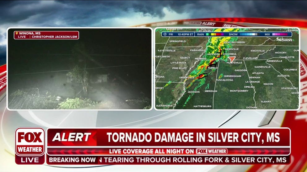 Live Storms Media storm tracker Christopher Jackson told FOX Weather a damage path from a large tornado was about a half-mile wide in Winona, Mississippi.  