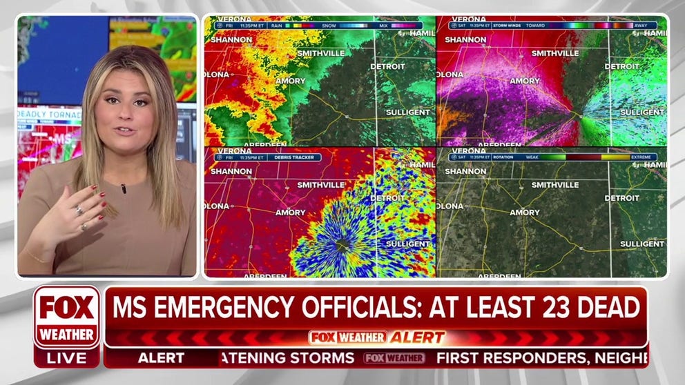 At least two massive and catastrophic tornadoes ripped through Mississippi Friday night, striking a devastating blow to several towns caught their paths stretching over 100 miles and leaving at least 23 dead with fears the death toll will climb much higher.
