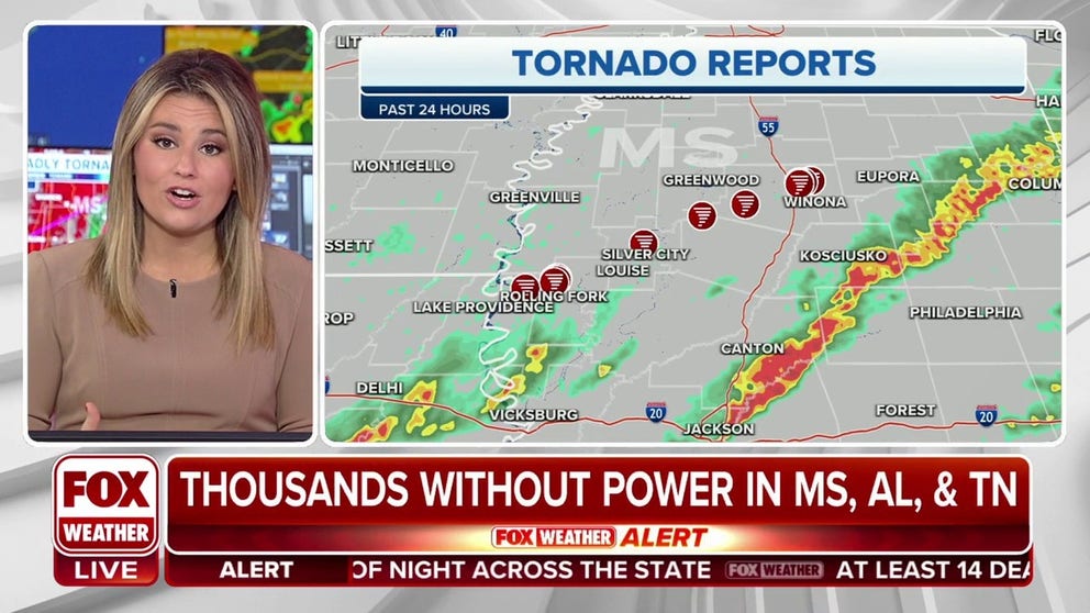 At least two massive and catastrophic tornadoes ripped through Mississippi Friday night, striking a devastating blow to several towns caught their paths stretching over 100 miles and leaving at least 23 dead with fears the death toll will climb much higher.