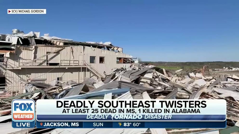 A Mississippi family is safe after a tornado ripped through Winona, MS. The father shielded his family, including his one-week-old child, when the tornado hit their home. FOX's Austin Westfall shares their story. 