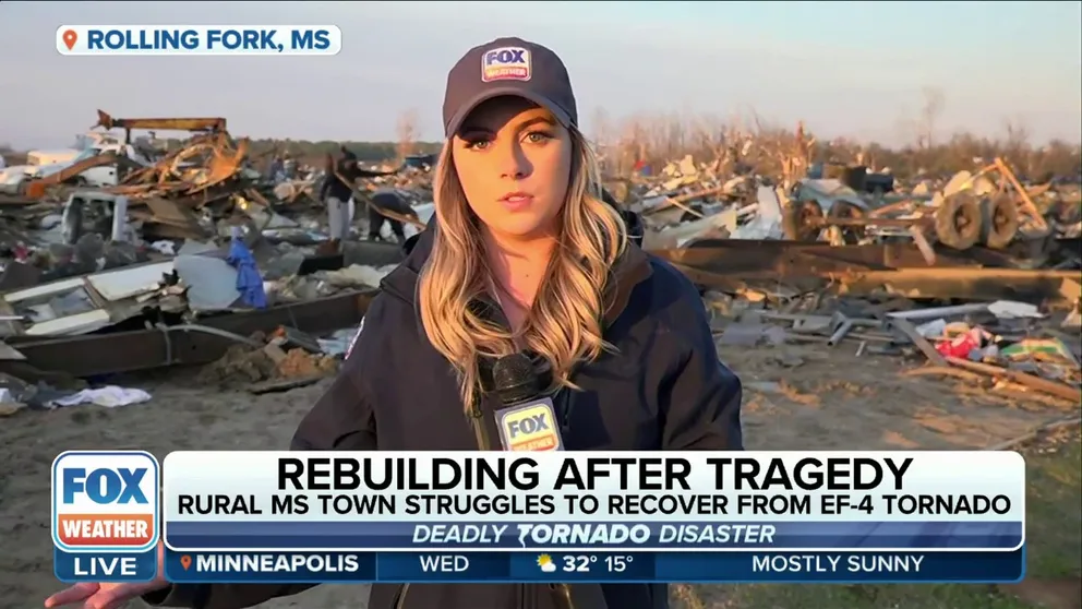 FOX Weather multimedia journalist Katie Byrne spoke to one family who lost their 2-year-old cousin to a destructive tornado in Silver City, Mississippi. Byrne noted that residents of destroyed communities in Rolling Fork were salvaging any valuables that were left.    
