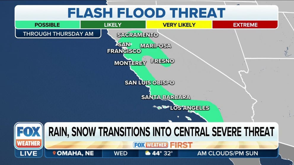 The powerful Pacific storm started pushing into Northern California and the Pacific Northwest Late Monday, with rain falling along the coast and lower elevations while the northern Sierra Nevada is seeing heavy snow that is only adding to its historic totals for the winter.