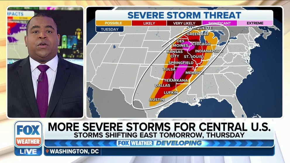 For the second time in four days, a widespread severe weather threat with strong tornadoes is expected to impact millions across more than a dozen states from the Midwest to the South on Tuesday.