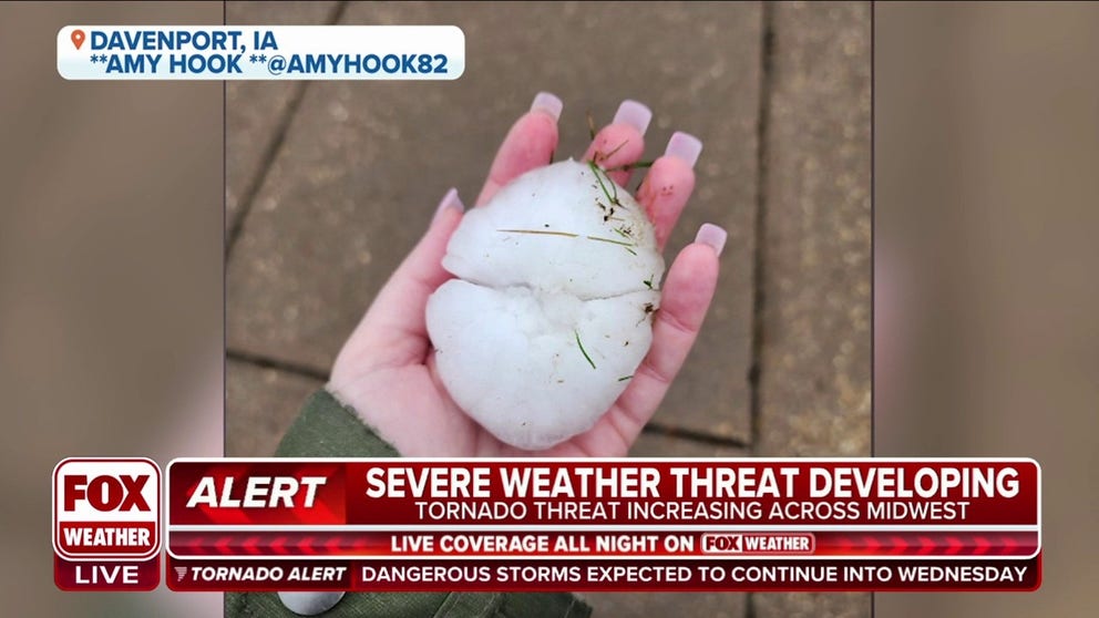 Baseball-sized hailstones confirmed in Davenport, Iowa on Tuesday.