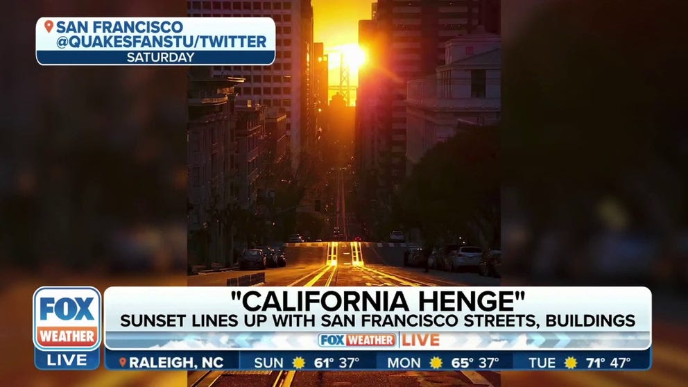 Hundreds of people watched in awe as the sunrise in California on Saturday perfectly lined up with San Francisco’s skyscrapers lighting up the streets and buildings. 