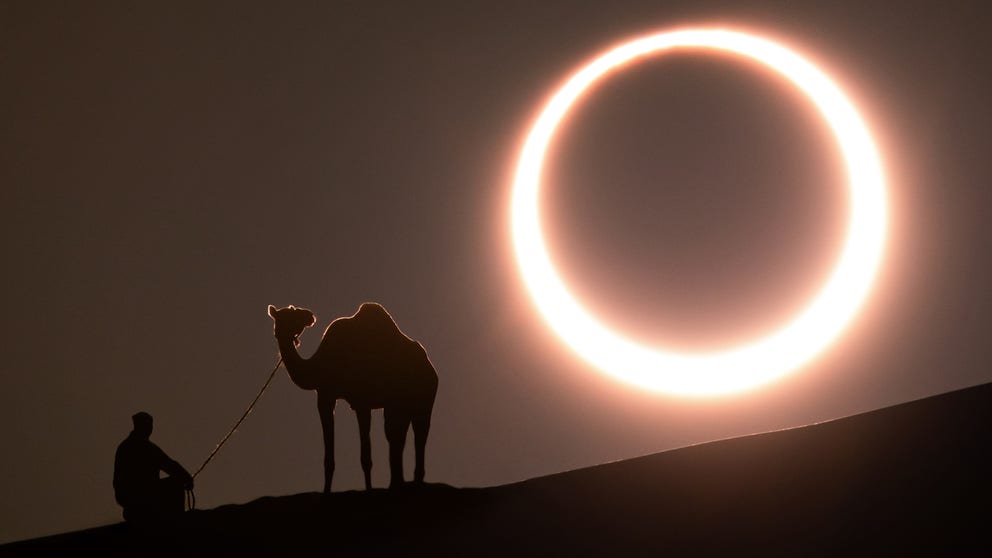 During a total or annular solar eclipse, the Moon passes in front of the sun and casts its shadow upon the Earth's surface. 