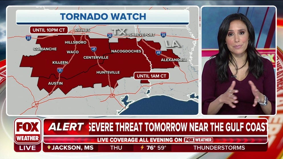 Tornado Watch extends into Louisiana | Latest Weather Clips | FOX Weather