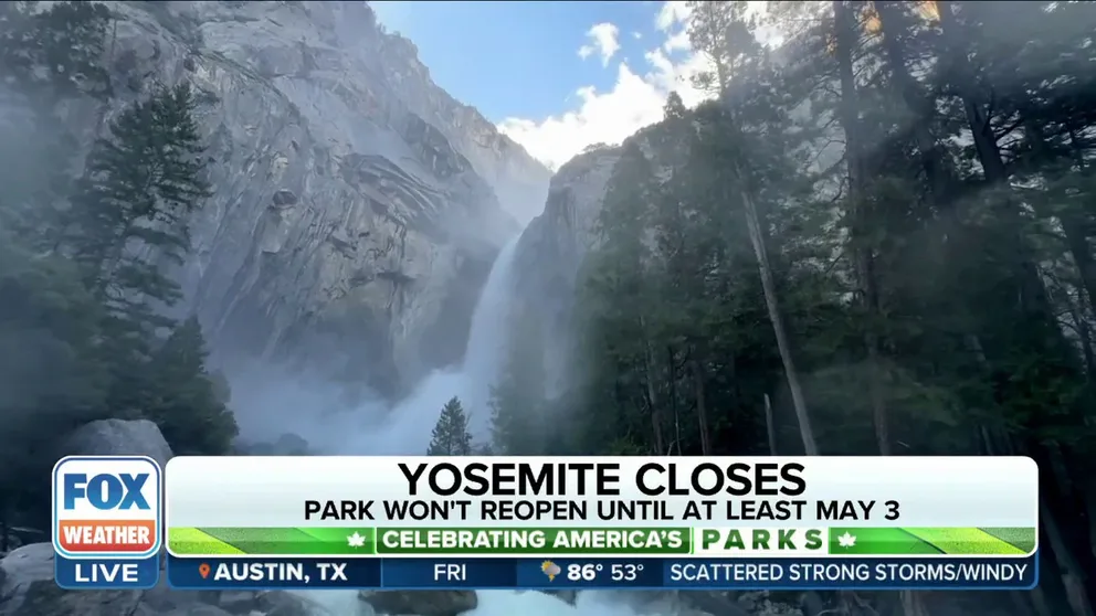 Yosemite National Park will close for days due to flooding from snowmelt. The park won’t reopen till at least May 3. Temperatures are expected to increase by 5 to 15 degrees this weekend, triggering water levels to rise in the Merced River. FOX Weather's Robert Ray reports. 