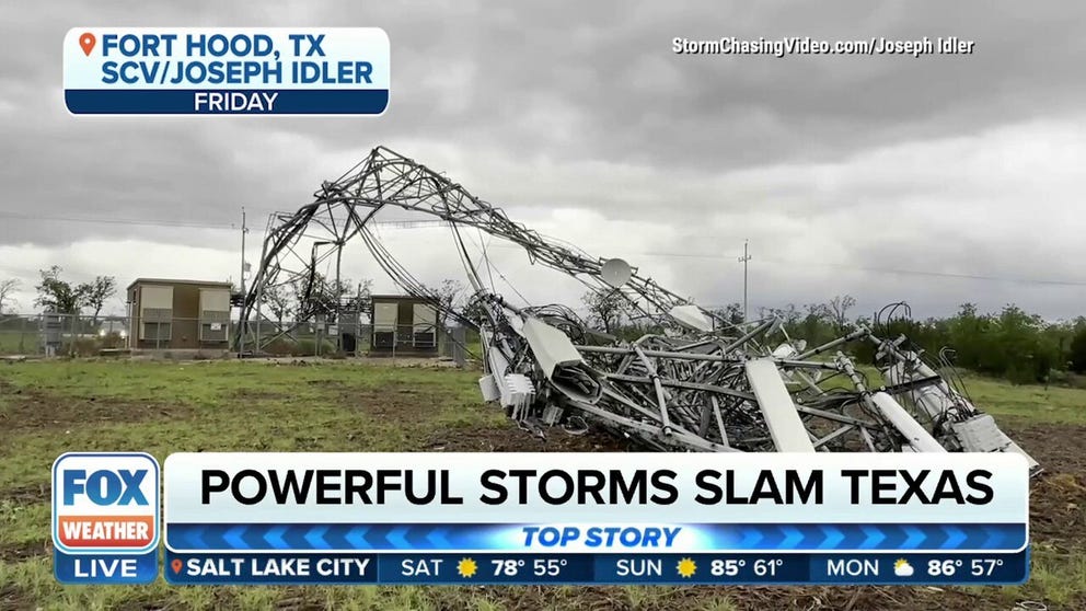 Storm chaser video shows aftermath after a storm with a possible tornado left damage behind in Fort Hood, Texas. (Video: Joseph Idler / StormChasingVideo.com)