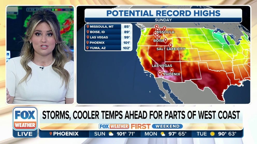 Additional record highs are expected to fall Sunday across parts of the West as an early-season heat wave continues due to a strong ridge of high pressure. Records could fall from Montana to Arizona, with a majority of Arizona expected to sit in the 100s. This record heat will continue into Monday, which will continue to fuel widespread snowmelt across the region.