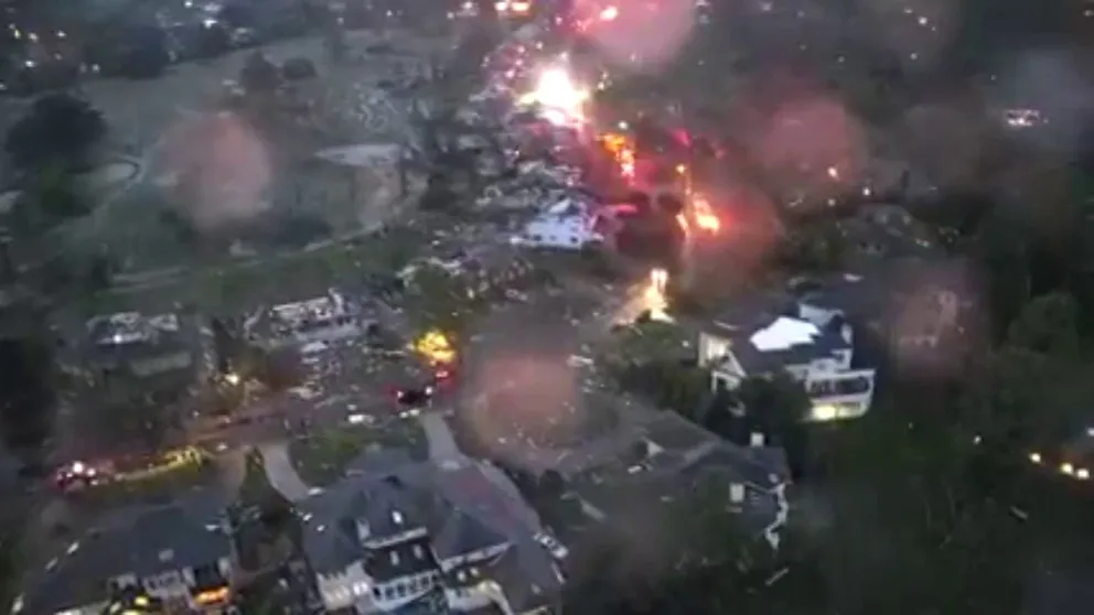 Drone video shot by the Virginia Beach Fire Department shows the devastation left across Virginia Beach from Sunday's tornado. 