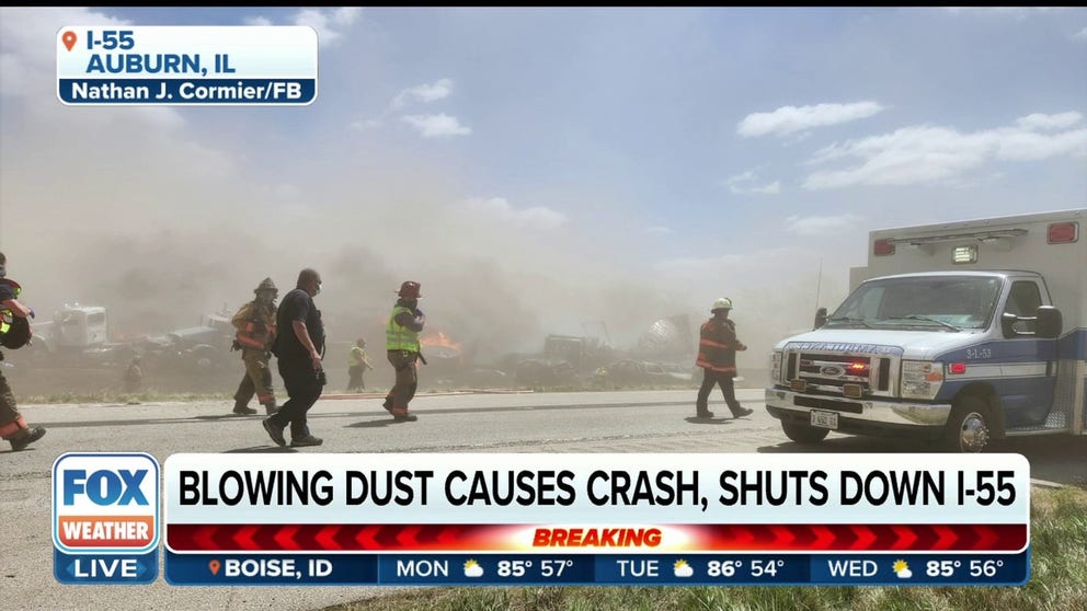 A major crash shuts down Interstate 55 in both directions just south of Springfield, Illinois due to blowing dust. Illinois State Police said the crash involved multiple vehicles late Monday morning. 