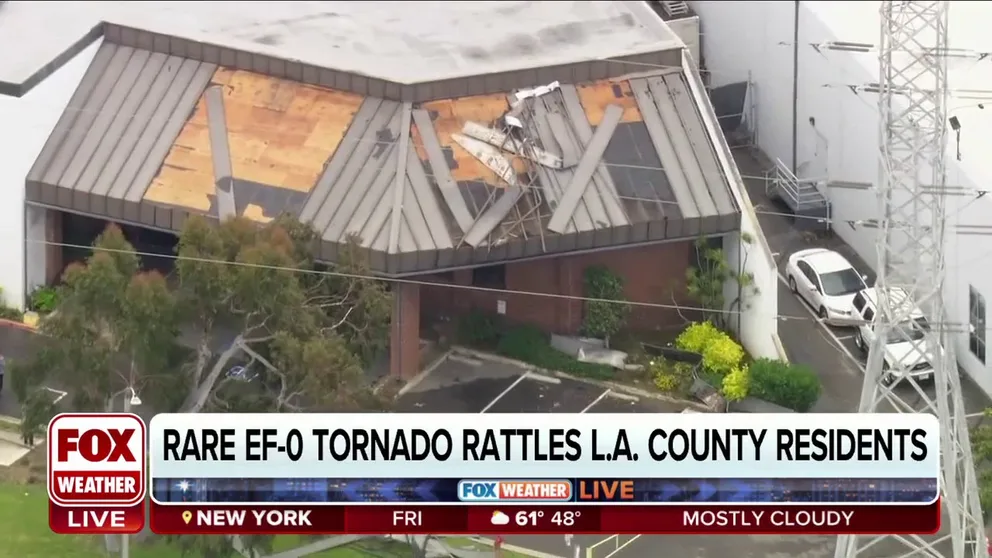 FOX 11 Los Angeles reporter Christina Gonzales spoke to residents caught off guard by an EF-0 tornado that damaged buildings in Carson, California.  