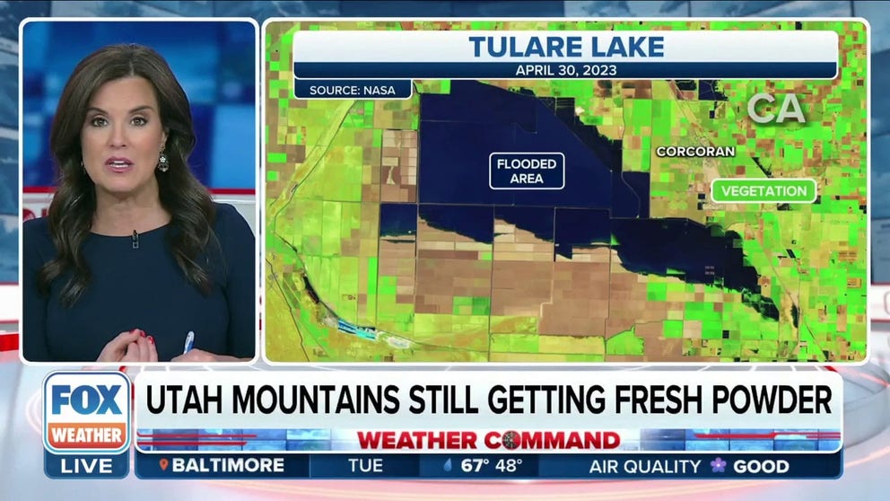 What used to be Tulare Lake in central California was converted to farmland and ranches decades ago. This winter's historic snowfall and spring melt have caused this lake to reappear. NASA satellite photos show the dramatic transformation.