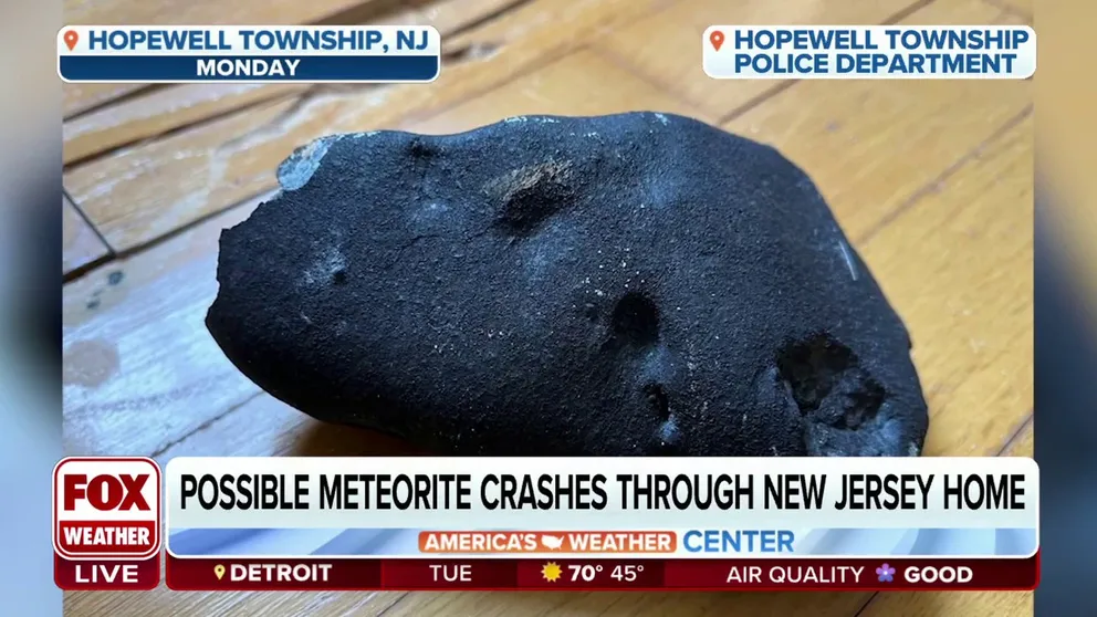 Police say an object believed to be a meteorite struck the roof of a residence in Hopewell Township, New Jersey.