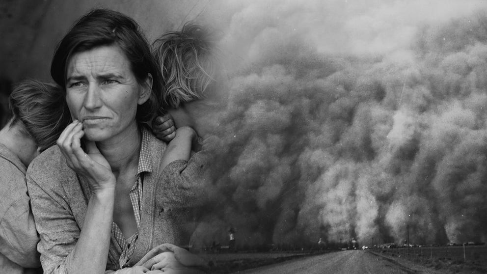 Known as "black blizzards," severe drought and poor farming practices led to devastating dust storms across the Great Plains during the 1930s Dust Bowl period.
