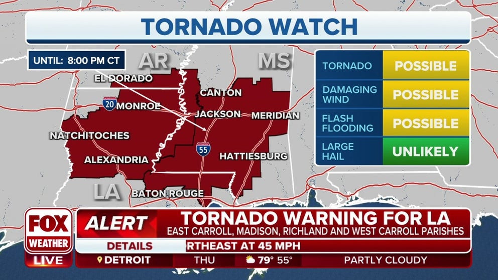 Tornado Watch expands to cover more parts of Louisiana and Mississippi ...