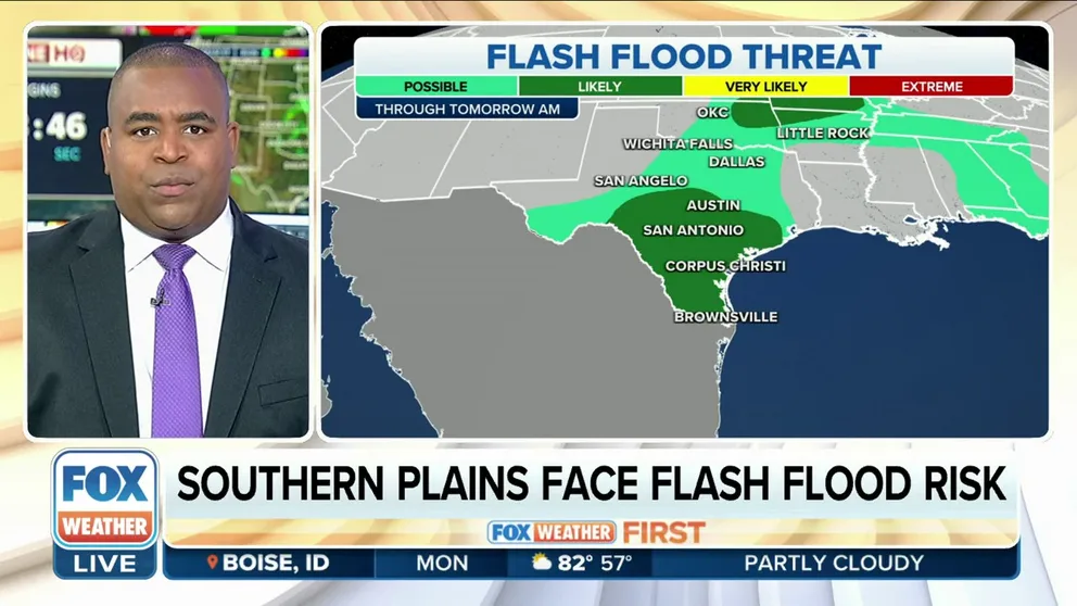 A stormy pattern will remain over the Southern Plains Monday and Tuesday, leading to the potential once again for areas of flooding. 