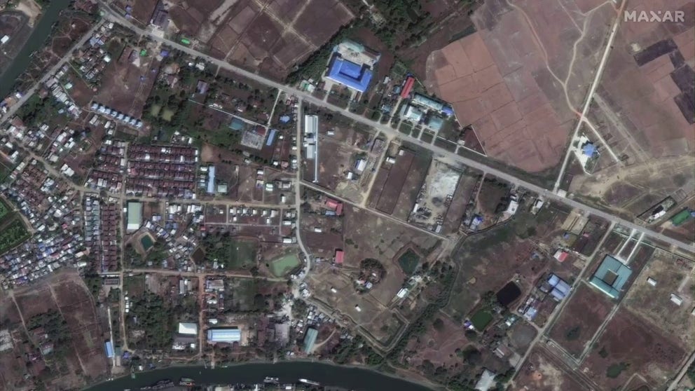 Satellite imagery released by Maxar on Monday, May 15, shows utter devastation in Sittwe, Myanmar, after a deadly cyclone made landfall the previous day.