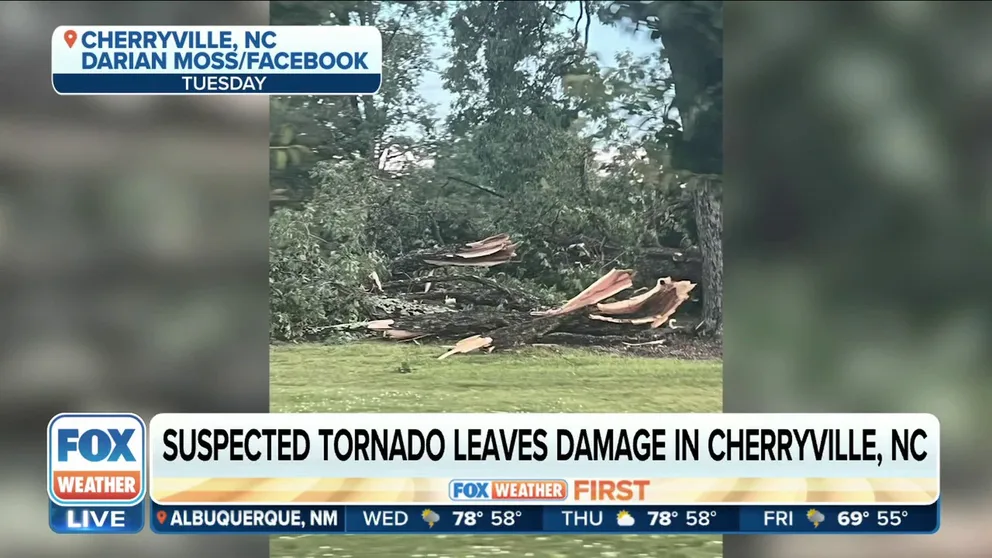 A summerlike pattern brought thunderstorms and heavy rain across the central and southern Appalachians and parts of the mid-Atlantic on Tuesday. A possible tornado left damage across Cherryville, NC on Tuesday as well. 