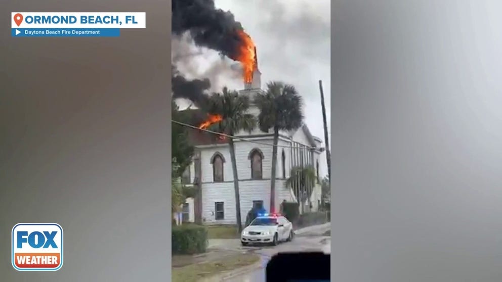 A lightning strike sparked a fire at an historic church in Ormond Beach, Florida on Wednesday. (Credit: Daytona Beach Fire Department)