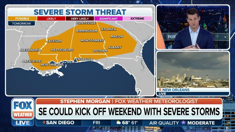 The southeast is bracing for severe weather that could bring heavy rain, damaging winds, and large hail.
