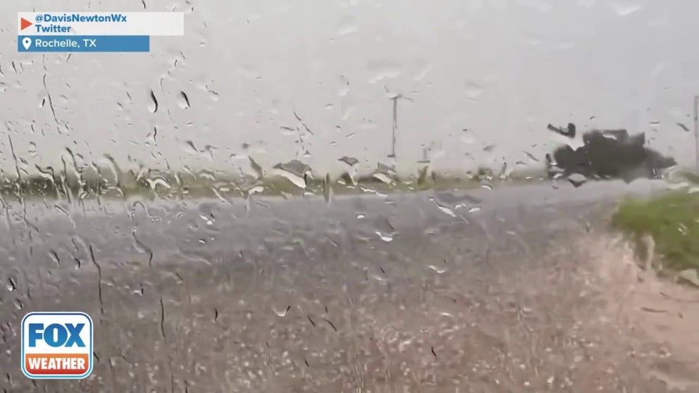 Storm chasers captured this severe warned storms in Texas producing half-dollar sized hail in Rochelle, Texas.