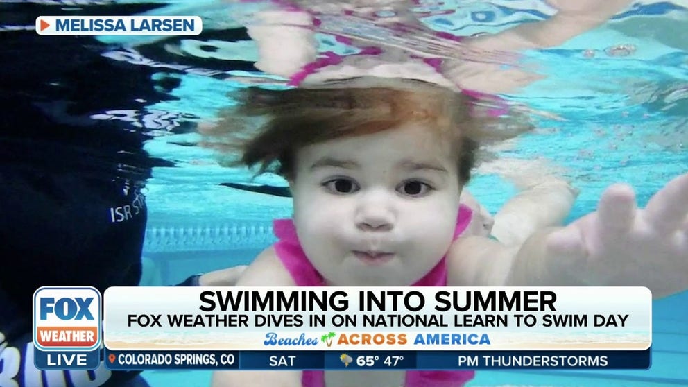 Infant swimming resource instructor Melissa Larsen joins FOX Weather on National Learn to Swim Day from the Suffolk JCC in Commack, New York. 