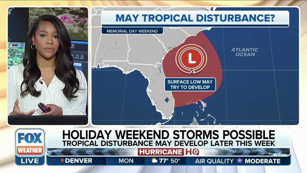 The FOX Forecast Center is tracking the potential for a May Tropical Disturbance late this week, which could bring heavy rain, gusty winds, and rough surf to parts of the East Coast for Memorial Day Weekend.